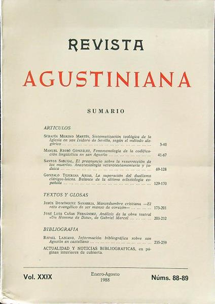 Revista agustiniana vol. XXIX 1988 nums. 88-89 - copertina