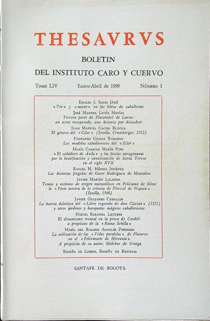 Thesaurus tomo LIV numero 1 1999 - copertina