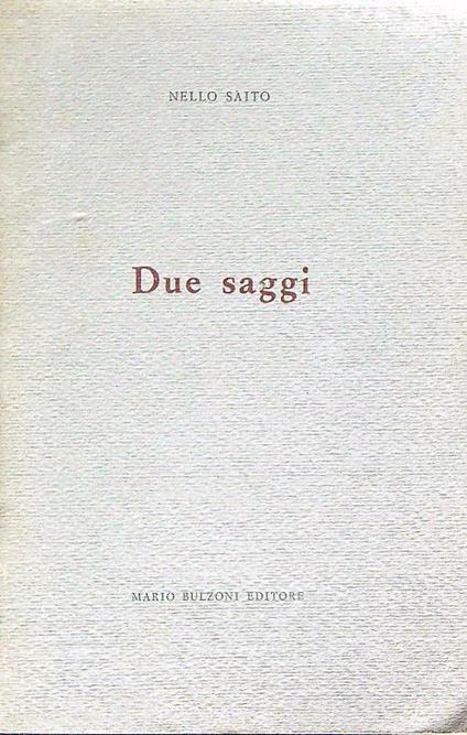 Due saggi - Nello Saito - copertina