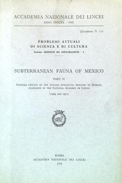 Subterranean Fauna of Mexico. Part II - copertina