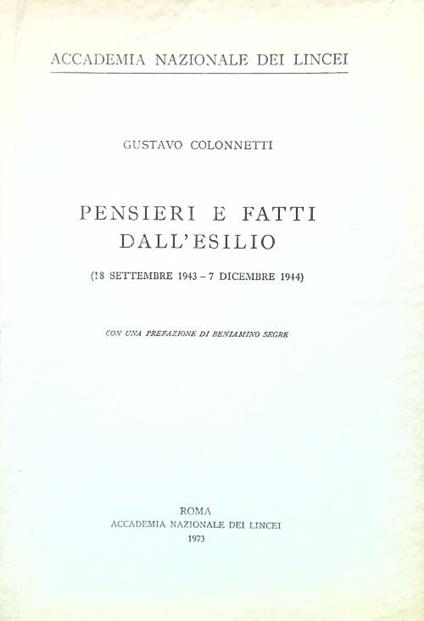 Pensieri e fatti dall'esilio - Gustavo Colonnetti - copertina