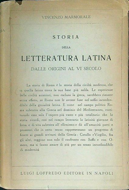 Storia della letteratura latina dalle origini al VI secolo - copertina