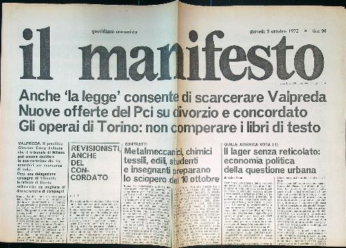 Il Manifesto 5 ottobre 1972 - copertina