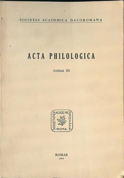Acta philologica tomus III - copertina