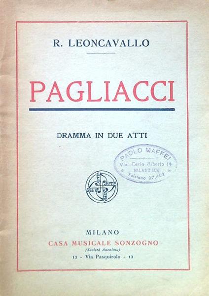 Pagliacci. Dramma in due atti - copertina