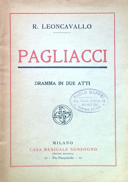 Pagliacci. Dramma in due atti - copertina