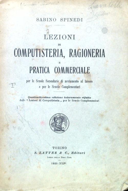 Lezioni di computisteria, ragioneria e pratica commerciale
