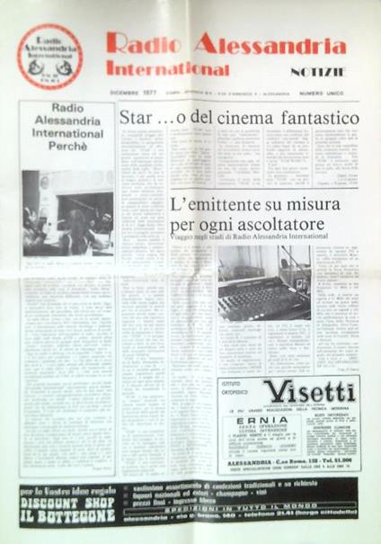 Radio Alessandria International Notizie - Numero Unico, Dicembre 1977 - copertina