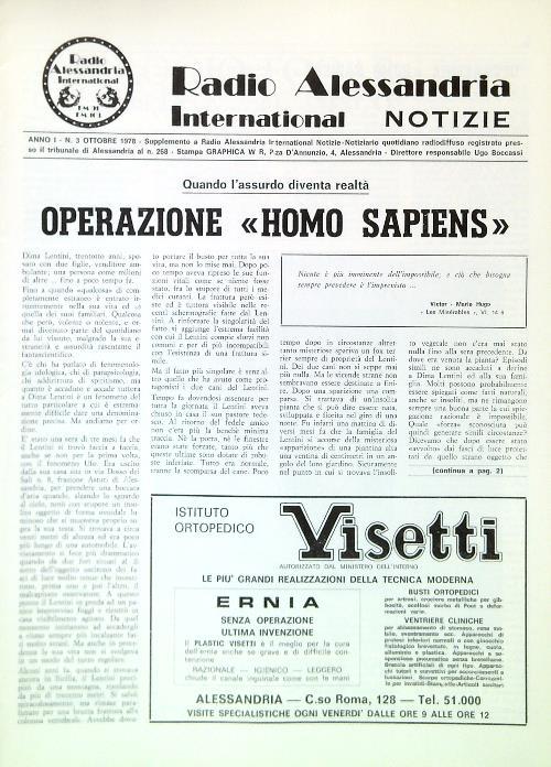 Radio Alessandria International Notizie - Anno I, N. 3/Ottobre 1978 - copertina