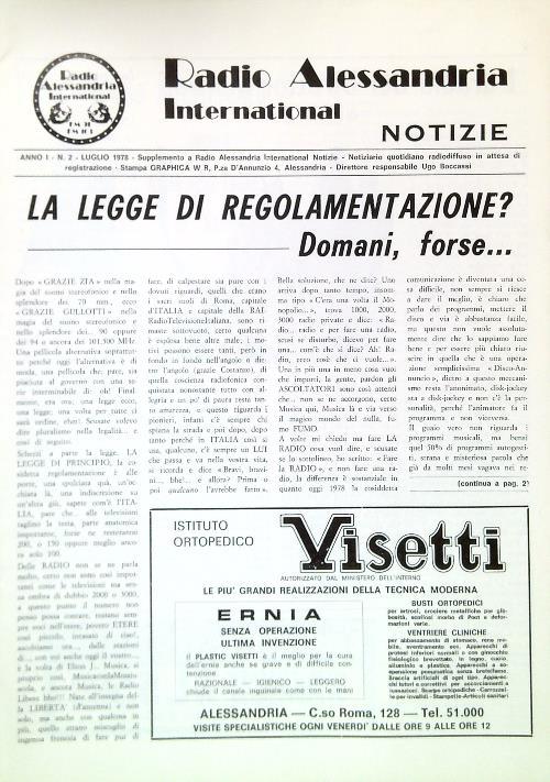 Radio Alessandria International Notizie - Anno I, N. 2/Luglio 1978
