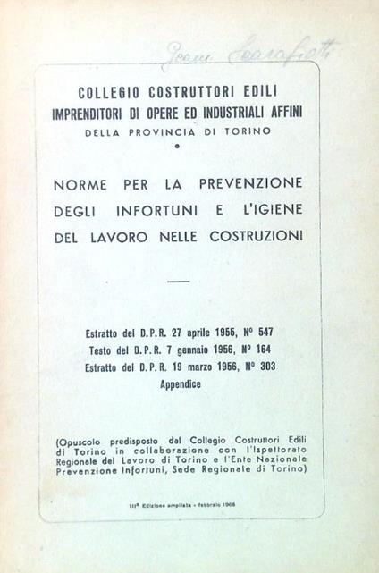 Norme per la prevensione degli infortuni e l'igiene del lavoro nelle costruzioni - copertina