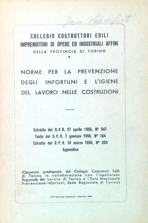 Norme per la prevensione degli infortuni e l'igiene del lavoro nelle costruzioni
