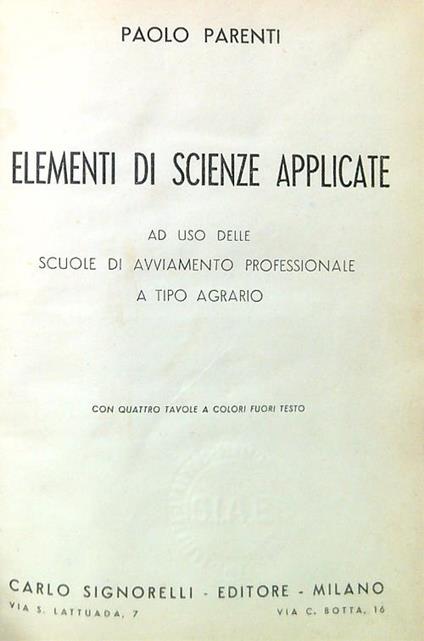Elementi di scienze applicate - Paolo Parenti - copertina