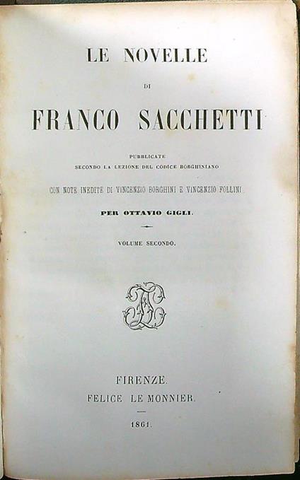 Le novelle vol.II - Franco Sacchetti - copertina