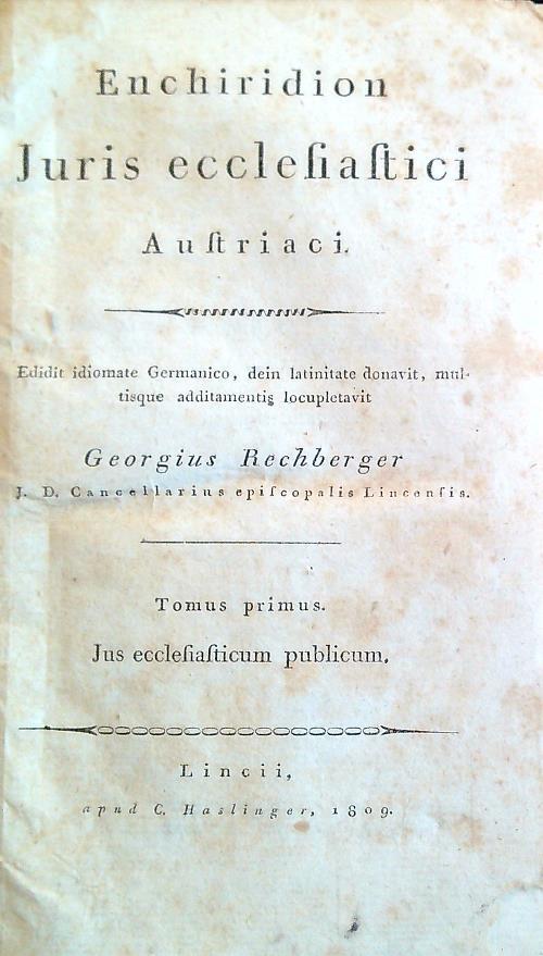 Enchiridion Juris ecclesiastici austriaci - Georgius Rechberger - copertina