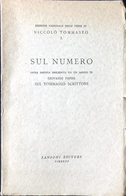 Sul numero - Niccolo Tommaseo - copertina