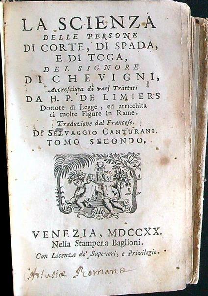 La Scienza Delle Persone di Corte, di Spada, e di Toga tomo secondo - copertina