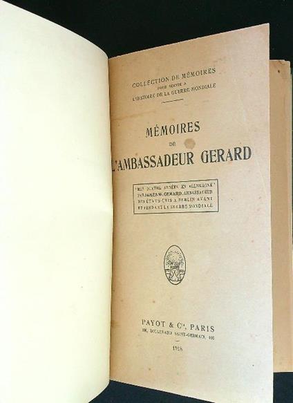 Memoires de l'ambassadeur Gerard - copertina