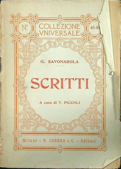 Scritti - Girolamo Savonarola - copertina