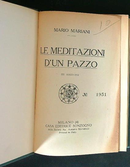 Le meditazioni d'un pazzo - Mario Mariani - copertina