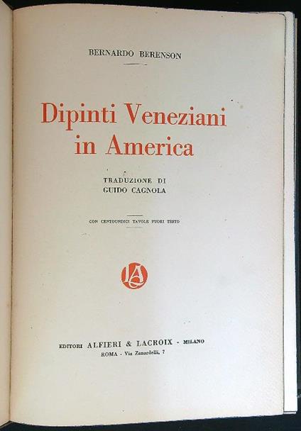 Dipinti veneziani in America - copertina