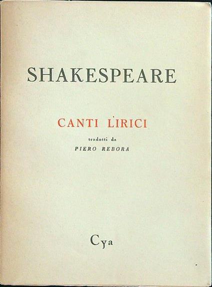 Shakespeare Canti lirici - William Shakespeare - copertina