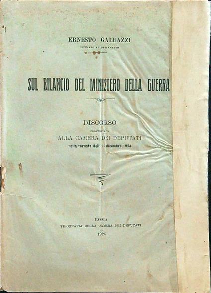 Sul bilancio del ministero della guerra - Ernesto Galeazzi - copertina