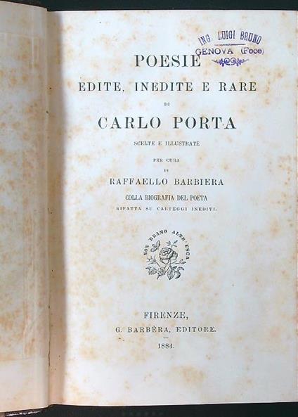Poesie edite inedite e rare - Carlo Porta - copertina
