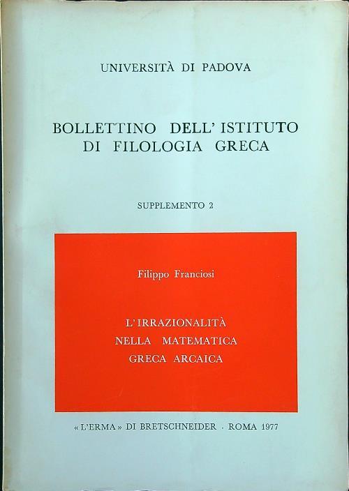 Bollettino dell'Istituto di filologia greca. Supplemento 2 - Filippo Franciosi - copertina