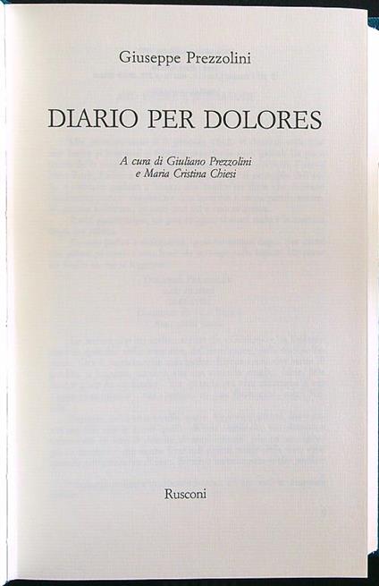 Diario per Dolores - Giuseppe Prezzolini - copertina