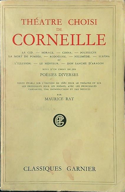 Theatre choisi de Corneille - Maurice Rat - copertina