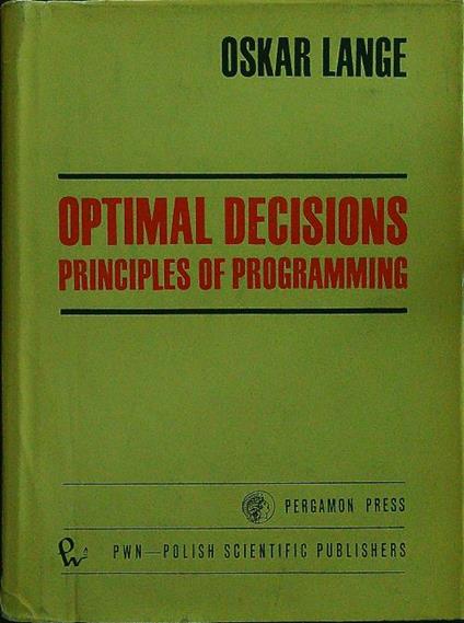 Optimal decisions principles of programming - Lange - copertina