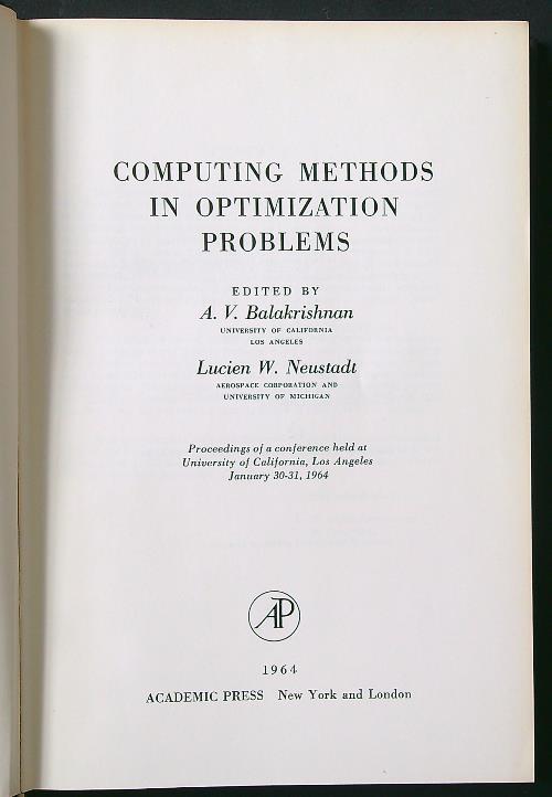 Computing methods in optimization problems - Balakrishnan - copertina