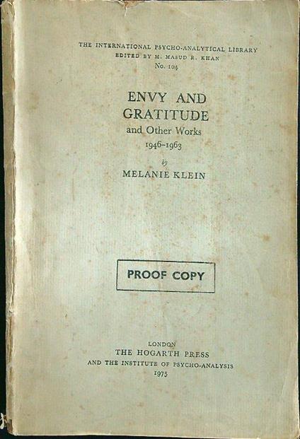 Envy and gratitude - Melanie Klein - copertina