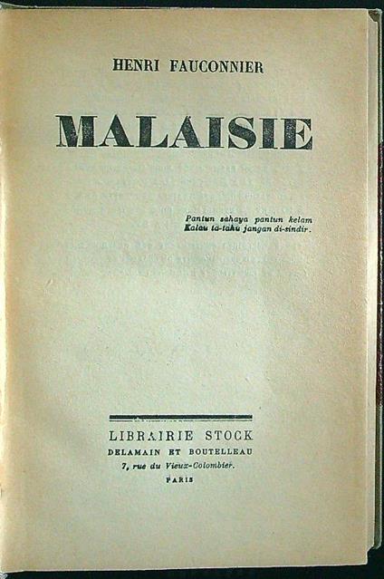 Malaisie - Henri Fauconnier - copertina