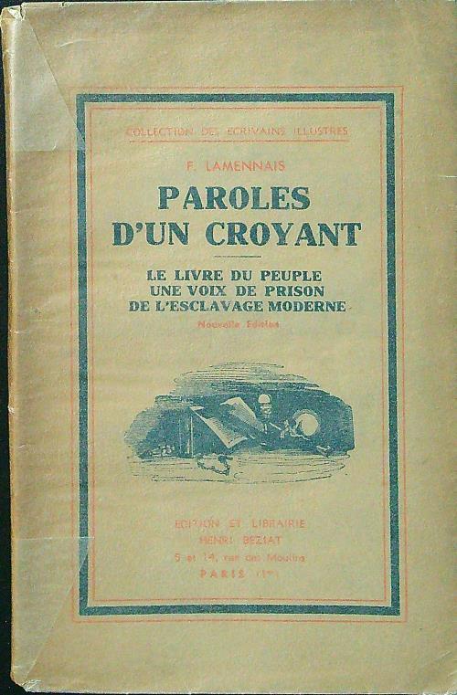 Paroles d'un croyant - Lamennais - copertina