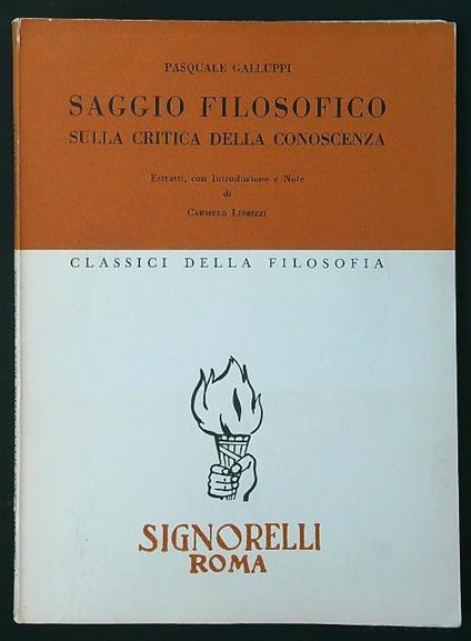 Saggio filosofico sulla critica della conoscenza - Pasquale Galluppi - copertina