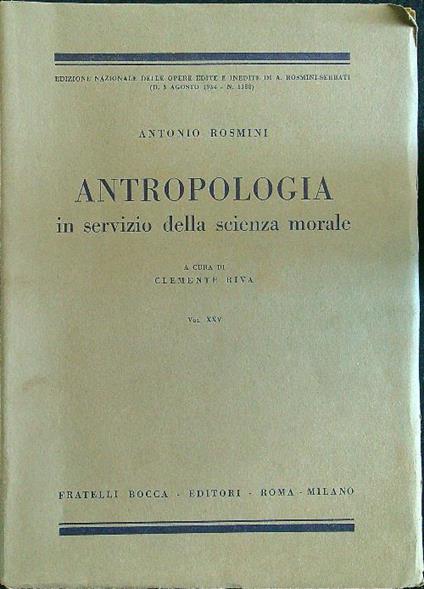 Antropologia in servizio della scienza morale - Antonio Rosmini - copertina