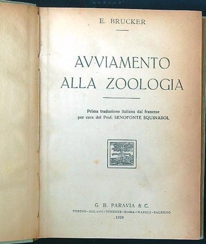 Avviamento alla zoologia - E. Brucker - copertina