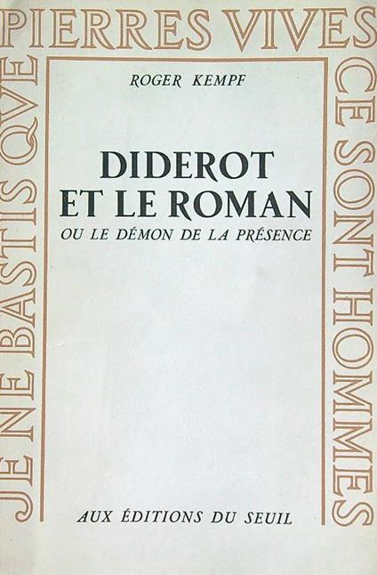 Diderot et le roman - Roger Kempf - copertina
