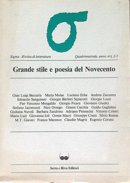 Grande stile e poesia del Novecento - Sigma 2-3/1983 - copertina