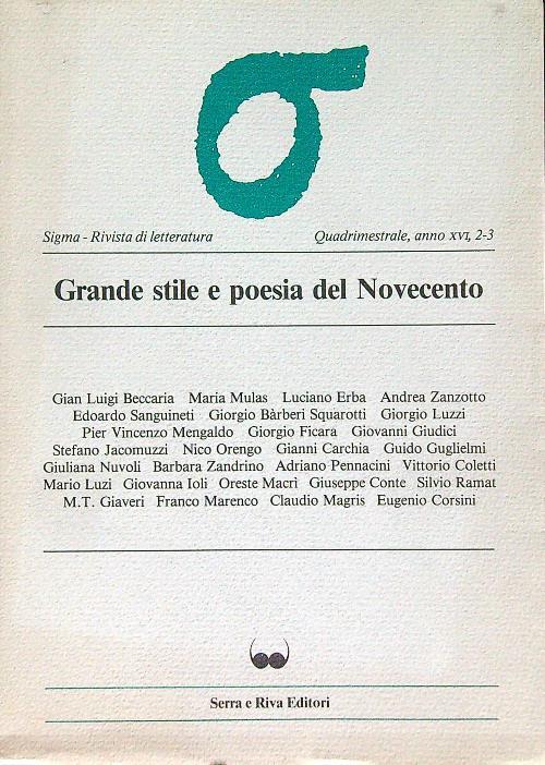 Grande stile e poesia del Novecento - Sigma 2-3/1983 - copertina