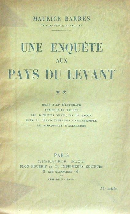 Une enquete aux Pays du Levant vol. 2 - Maurice Barres - copertina