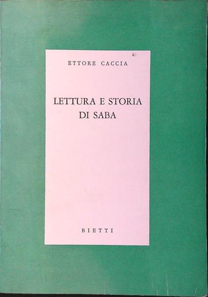 Lettura e storia di Saba - Ettore Caccia - copertina