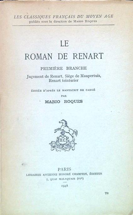 Le roman de Renart - Mario Roques - copertina