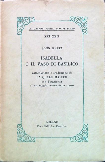Isabella o il vaso di basilico - John Keats - copertina
