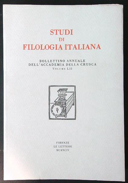 Studi di filologia italiana vol. LII - copertina