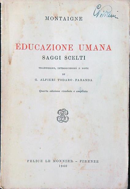 Educazione umana. Saggi scelti - Montaigne - copertina