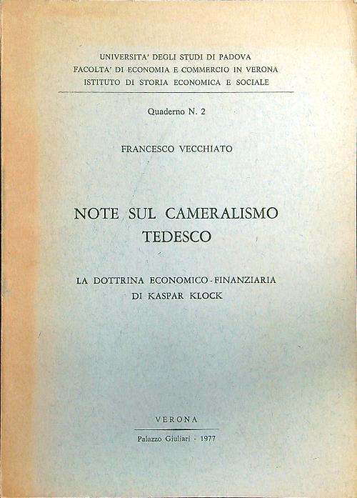 Note sul cameralismo tedesco - Francesco Vecchiato - copertina