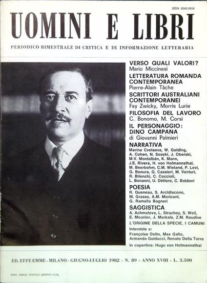 Uomini e libri N. 89/Giugno Luglio 1982 - copertina